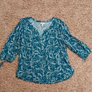 St. John's Bay Teal and White Blouse